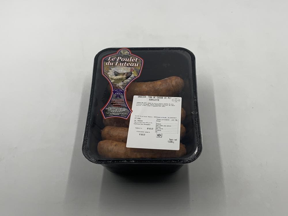 Saucisse de Cuisse de Poulet Espelette 110g - LUTEAU / 1.2kg