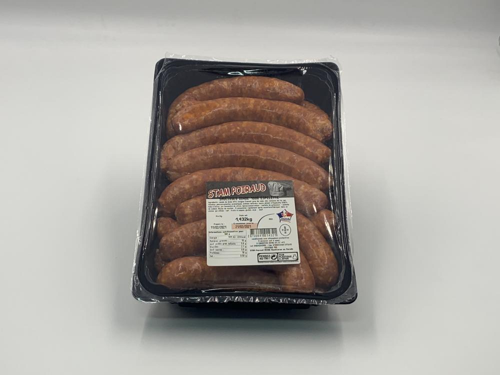 Chipolatas de Dinde aux Piment d'Espelette 100g - STAM POIRAUD / 2kg